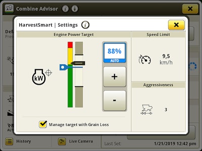 HarvestSmart enables the combine to run closer to its power limit by analyzing engine power, load and rotor pressure for optimal efficiency.
