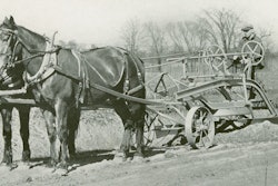 Towards the end of the horse-drawn era, this aptly named Galion Pony grader is drawn by its properly rated horse power.