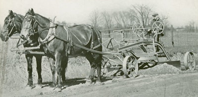 Towards the end of the horse-drawn era, this aptly named Galion Pony grader is drawn by its properly rated horse power.