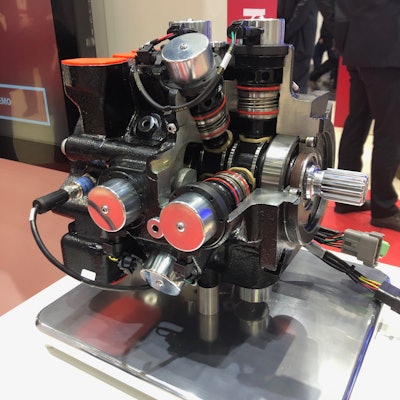 The production model shown at bauma is a 96 cc pump capable of single or tandem operation for machines in the 20 ton range.
