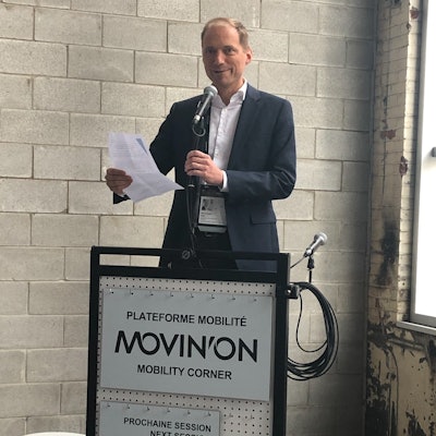 Michelin announces its use of Einride's autonomous electric truck during the Movin' On Summit.