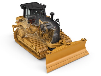 The D6 XE dozer features a generator on the back of the engine which spins and generates electricity to help power the vehicle.