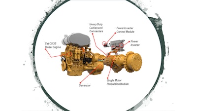 The layout of the electric powertrain in Caterpillar's D6 XE dozer.