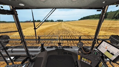 Fendt IDEALDrive removes the steering wheel and column to provide an unobstructed view in front of the combine.