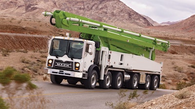 The Mack TerraPro is well suited to having concrete boom pumps integrated with its chassis.