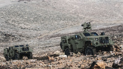 The general purpose JLTV (pictured) will be shown for the first time with a Black Hornet Vehicle Reconnaissance System.