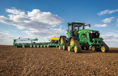 John Deere 8RT Tractors are the only two-track tractor available with an AirCushion suspension system.