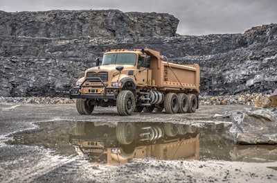 The M917A3 Heavy Dump Truck features an armored cab and heavier duty rear axles to meet the needs of military applications.