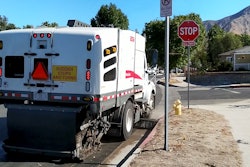 The hybrid Broom Bear sweeper uses a high-capacity battery that can be recharged while driving or when plugged into an electrical outlet.