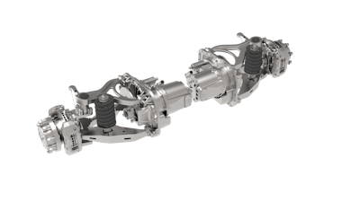 Meritor Defense's 3400 eISAS electric independent suspension features a helical gearbox design which offers efficient and quiet operation.