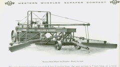 This rolling Swiss Army knife is the Western Wheeled Scraper Road Planer and Finisher. It combines a scarifier, wing blades to gather material to the crown, a trailing drag to finish the surface, and a drum roller.