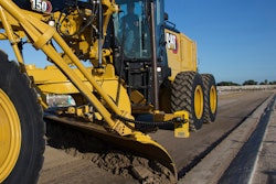 Caterpillar's new 150 AWD motor grader features all-wheel drive that assists with traction and maneuvering.