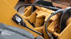 The MicroStrain MV5-AR inertial sensor on a piece of construction equipment.