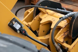 The MicroStrain MV5-AR inertial sensor on a piece of construction equipment.