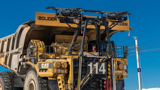 Trolley Assist Pantograph On Cat 795 F Ac Truck At Boliden Aitik Mine