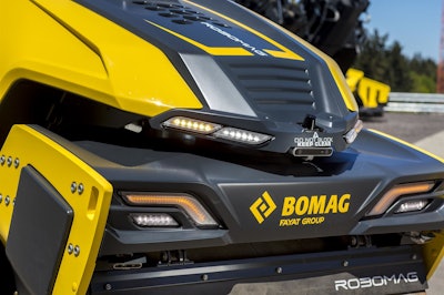 Use of various sensors on the Robomag autonomous asphalt roller help direct it through the work area while also ensuring safety.