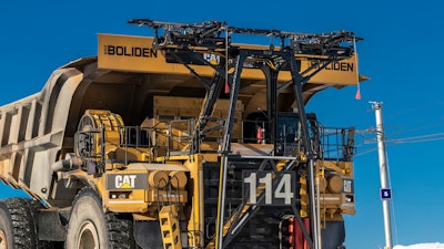 Trolley Assist Pantograph On Cat 795 F Ac Truck At Boliden Aitik Mine