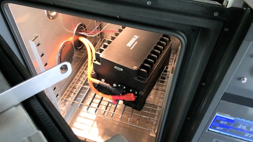A battery in the test chamber at MAHLE's new testing facility.