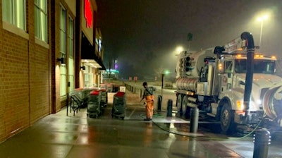 The Vactor 2100i combination sewer cleaner incorporates liquid storage and a liquid pumping system that can safely provide pressurized liquid flows to single or multiple hand-held devices or fixed nozzles for sanitizing everything from shopping carts and buses, to bridges, railcars, and train stations.