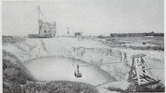 A 1-yd. Slackline Dragline bucket brings in a load of wet gravel.