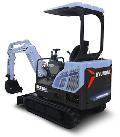 The Hyundai R18E electric-powered compact excavator is 60% more energy efficient than its diesel counterpart.