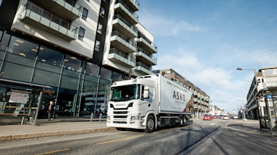 While diesel powered trucks still dominate the market, electric trucks like the pictured Scania battery-electric model are quickly gaining market share.