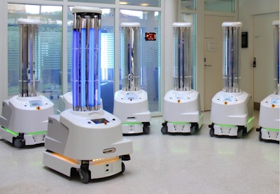 The UVD robots use ultraviolet light (UV-C) to kill harmful microorganisms.