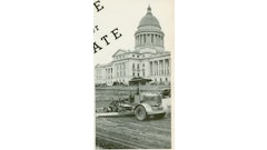 Being the world’s first integral motor grader, the Auto Patrol was marketed heavily to states for road maintenance. This image from a 1932 Caterpillar advertisement shows one at work behind the Arkansas State Capitol.