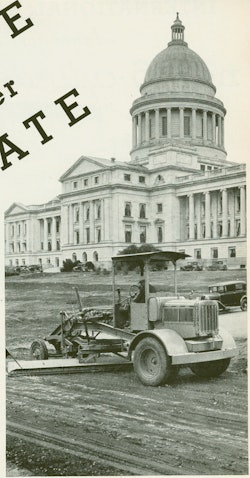 Being the world’s first integral motor grader, the Auto Patrol was marketed heavily to states for road maintenance. This image from a 1932 Caterpillar advertisement shows one at work behind the Arkansas State Capitol.