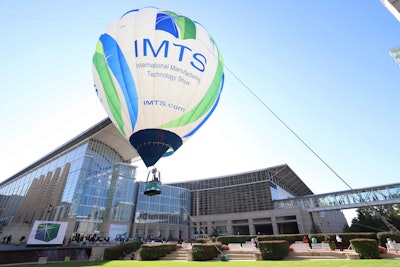 IMTS balloon welcoming everyone to IMTS 2018 from McCormick Place Square.