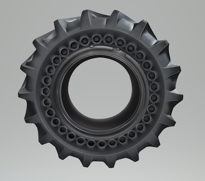 The airless tire can be used for agricultural, forestry and construction machinery.