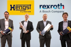 The signing of the purchase contract took place on July 16, 2020. From left to right: Christopher Heine, CEO Hengst; Uwe Thiedemann, Werkleiter Bosch Rexroth Filtration Ketsch; Volker Schiek, Senior Vice President Bosch Rexroth; Volker Plücker, Group Vice President Filtration for Industry & Environment Hengst.