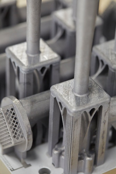 A full view of the 3D-printed latticed aluminum aerospace parts produced with Laser Powder Bed Fusion.