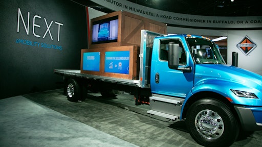 The prototype electric medium-duty International eMV Series was debuted at the 2019 NACV Show.