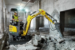 The Wacker Neuson battery-powered EZ17e mini excavator produces zero emissions.