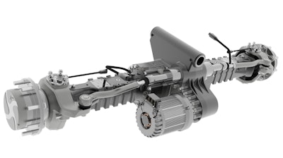 The Dana Spicer e-Axle concept replaces a traditional off-highway driveline with one featuring two independent axles powered by parallel-mounted electric motors.