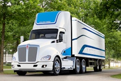 The Kenworth T680E has an estimated operating range of 150 mi., depending on application.