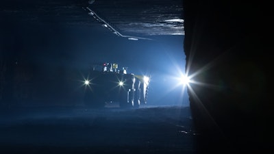 Scooptram St14 In Backlight In Underground Mine