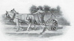 Operator aerobics! A Smith & Sons Royal riding wheeled scraper gave a man a workout, leaning forward and back on the platform to operate the scraper while keeping the team under control. This is his position during dumping.