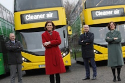 Stephen Kent (Chief Executive Officer, Bus Éireann), Hildegarde Naughton TD (Minister of State at the Department of Transport, Tourism and Sport), Ray Coyne (Chief Executive Officer, Dublin Bus) and Anne Graham (Chief Executive Officer, National Transport Authority)