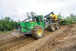The new John Deere new six-wheel 768-II Bogie Skidder.