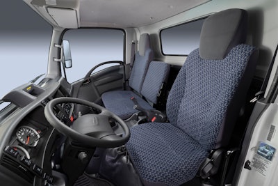 The redesigned interior of Isuzu's 2022 interim model year N-Series diesel trucks.