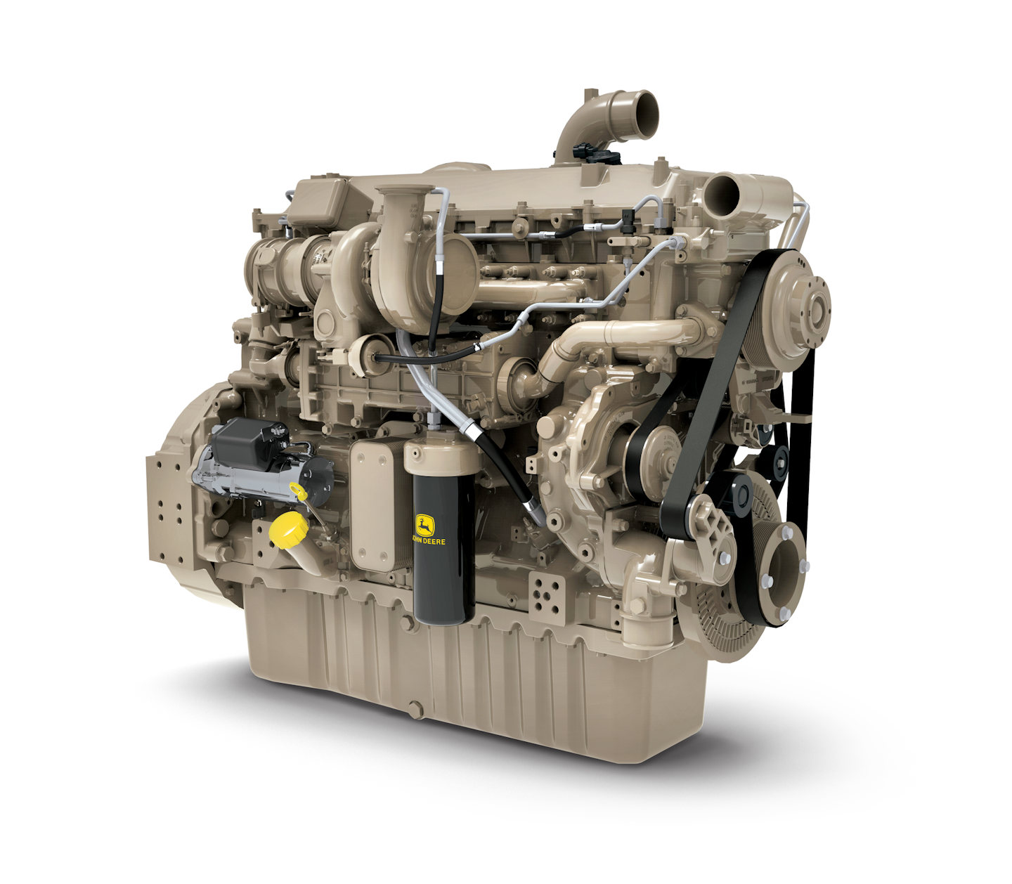 John Deere's 13.6L engine features a next-generation ECU utilizing advanced model-based controls which enhance reliability and transient control.