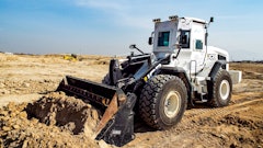 A JCB 457ZX wheeled loading shovel has been modified to aid with the clearing of minefields.