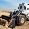 A JCB 457ZX wheeled loading shovel has been modified to aid with the clearing of minefields.