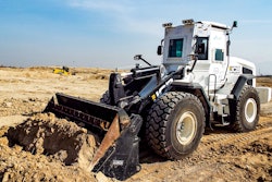 A JCB 457ZX wheeled loading shovel has been modified to aid with the clearing of minefields.