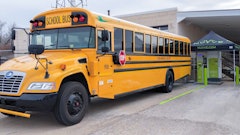 The Cummins powered electric Blue Bird school bus sends energy back to the grid.