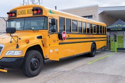 The Cummins powered electric Blue Bird school bus sends energy back to the grid.