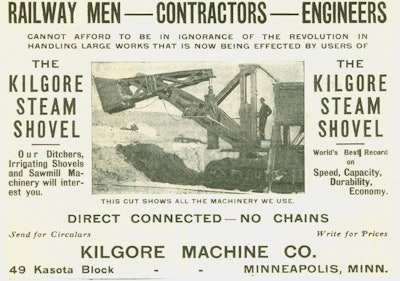 An early advertisement for Kilgore's Direct Acting excavator which used steam cylinders for all bucket functions.