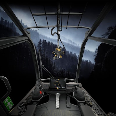 A view from the interior of PONSSE's Future Cab featuring more glass area to improve visibility.